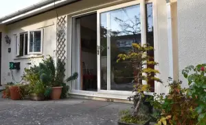 Dual Cream uPVC Patio Door Exterior